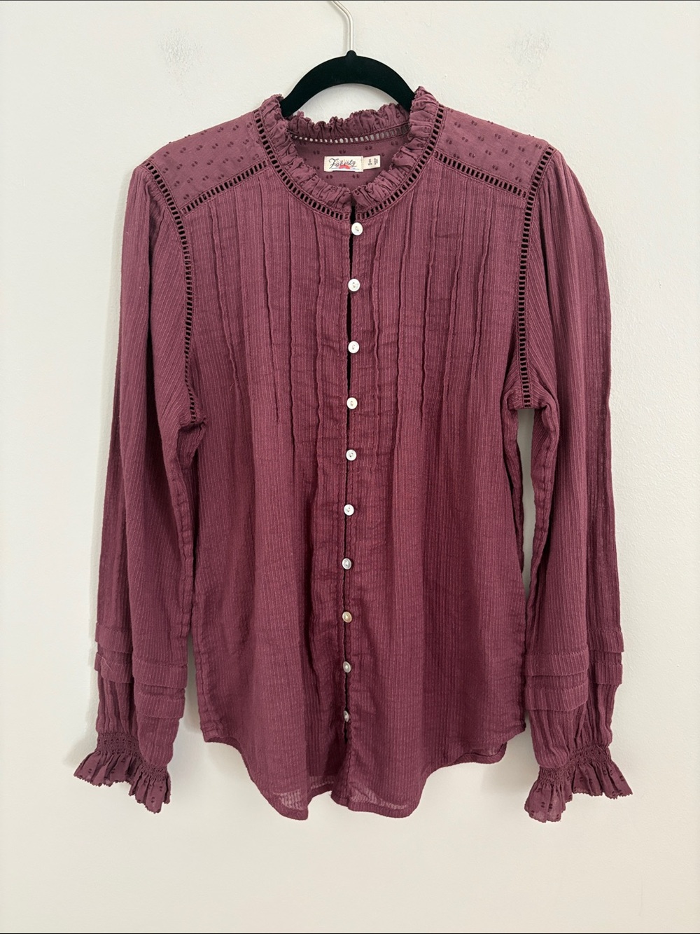 Faherty Mauve Ruffled Pintuck Button-Front Blouse